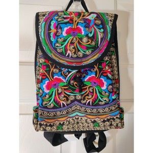 Embroidered Ethnic Boho Floral Petite Travering Backpack Colorful NWOT 12x9x5